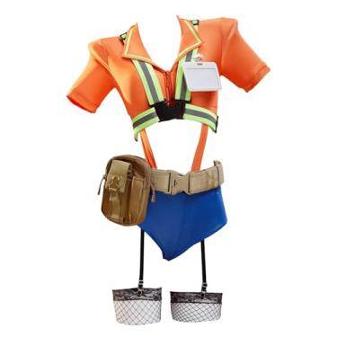 Imagem de Mobbunny Sexy Construction Worker Costume Women Halloween Cosplay Outfit Fluorescent Color Bodysuit with Panty (M)