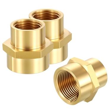 Imagem de Rebower Pacote com 3 adaptadores FeMale para FeMale, 3/10.2 cm FNPT x 1/5.1 cm FNPT Acoplador de Acoplamento de Latão Cabeça Hex Encaixe de Tubo para Automotivo, Transferência de Fluidos, Jardinagem