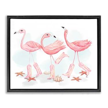 Imagem de Stupell Industries Arte de parede Happy Pink Cowgirl Flamingos Preto Emoldurado Tela Flutuante por Ziwei Li, 25 x 31