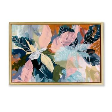 Imagem de Stupell Industries Oásis tropicais brilhantes folhas douradas moldura flutuante arte de parede design por Elara Yasna, 21 x 31