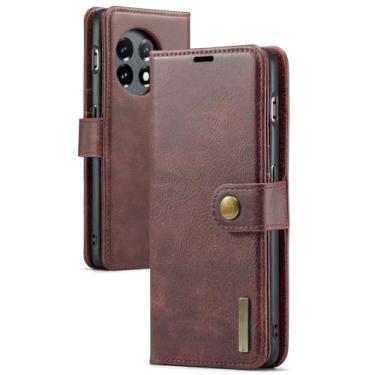 Imagem de FWYANZH Capa carteira para Oneplus 13, capa de couro destacável com flip magnético, proteção total, capa de telefone retrô, vermelha, 13