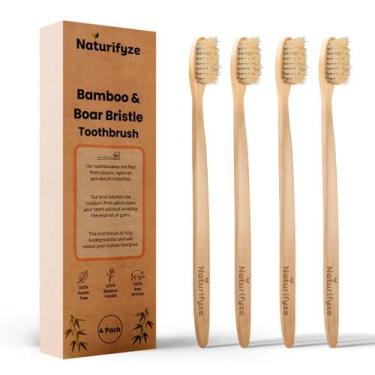 Imagem de Escova de dentes Naturifyze Boar Bristle & Bamboo, pacote com 4