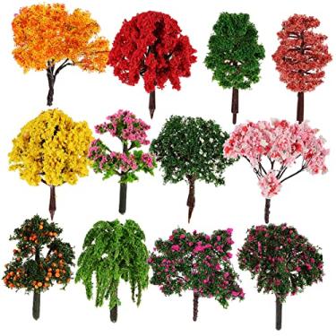 Imagem de TOPPERFUN Conjunto de 12 peças de modelos de árvores falsas em miniatura, cenário realista, ornamentos de paisagem para artesanato, trem, ferrovias e decorações de jardim