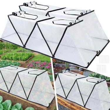 Imagem de 122 cm x 34 cm x 35,5 cm capa dobrável de geada de inverno para canteiros de jardim, cobertura de plantas aceleradoras de linha de jardim com rede de insetos, capa de geada de estufa para primavera
