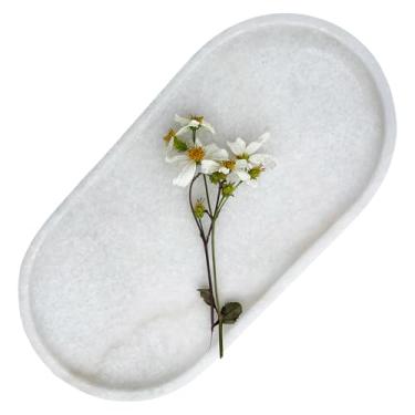 Imagem de DACHUN Bandeja de mármore natural de 30 x 15 cm - organizador de banheiro e decoração de balcão de cozinha, bandeja de armazenamento de pedras para perfume, joias, velas de maquiagem (branca)