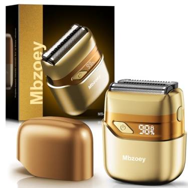 Imagem de Barbeadores elétricos de alumínio para homens, mini barbeador elétrico, barbeador facial compacto, navalha IPX7 à prova d'água e seco sem fio, tela LED, USB-C, compatível com viagens, ouro claro
