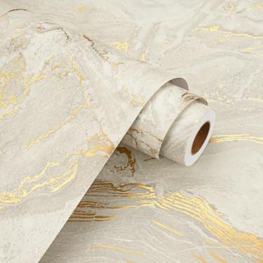 Imagem de WESTICK Papel de contato de mármore fosco bege/dourado para bancadas papel de contato de granito à prova d'água autoadesivo removível de mármore dourado para mesas armários de balcão 40 x 203 cm