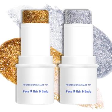 Imagem de LOKFAR Bastão de maquiagem com glitter corporal e facial, gel com glitter à prova d'água multiuso para rosto, corpo e lábios, bastão de tinta de lantejoulas holográficas, acessórios de maquiagem de