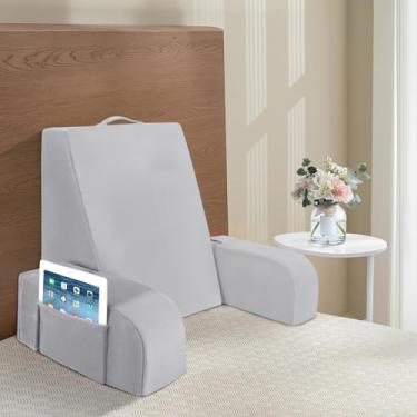 Imagem de LEBENGURU Travesseiro de leitura de cama de 50,8 cm para sentar na cama de adulto, almofada de suporte de encosto com alça de braço, almofada de cadeira de cama com capa removível e bolso para relaxar