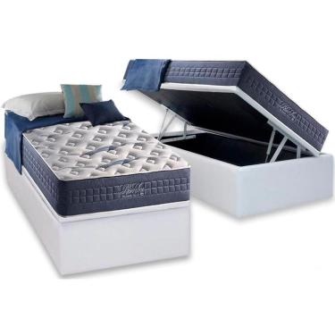 Imagem de Cama Box Baú Solteiro: Colchão Molas Anjos Blue Sea + Base Crc Courano Branco(88x188)
