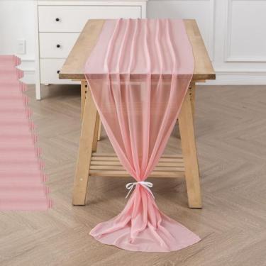 Imagem de Corredor de mesa Flohar Chiffon 29x300cm Rosa Romântico Transparente x