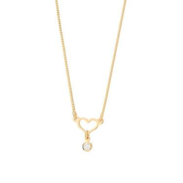 Imagem de Colar Rommanel Banhado Ouro Pingente Coração Com Ponto Luz Zircônia 53