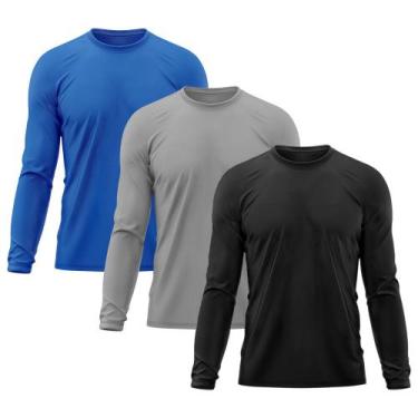 Imagem de Kit 3 Camisetas Masculina Térmica Proteção Solar UV  50/ Treino Academ