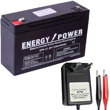 Imagem de Bateria 6v 12ah + Carregador 6v 800mah Garra Jacaré Carro Carrinho Bri