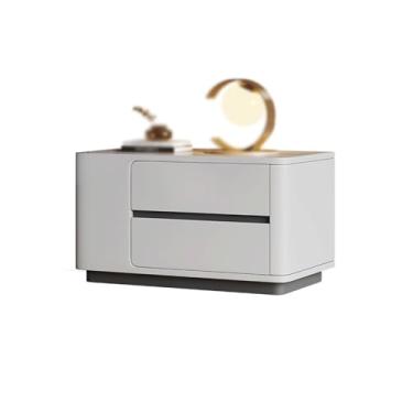 Imagem de Mesa de cabeceira, madeira maciça, armário de armazenamento branco com duas gavetas, armário de arquivo de madeira maciça para sala de estar, quarto e mesa lateral de estudo