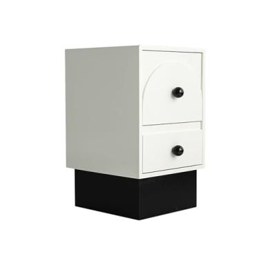 Imagem de Mesa de canto de madeira maciça armário de cabeceira preto e branco esquema de cores armário de armazenamento com duas gavetas para sala de estar, armário de quarto, mesa lateral