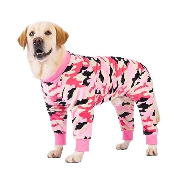 Imagem de HDKUW Casaco de cachorro grande, terno de recuperação de cachorro grande, pijama antiqueda, macacão de cachorro pós-cirurgia para cães médios e grandes, camuflagem rosa nº 36#