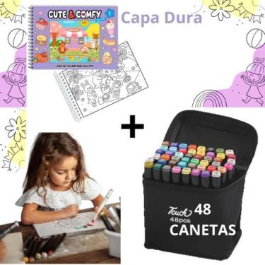 Imagem de Kit Canetinhas 48 Cores + Livro Para Colorir Arte Divertido - Cute & C