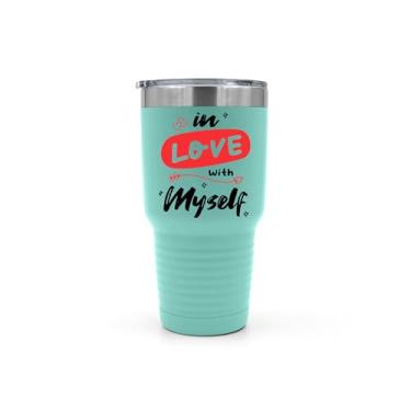 Imagem de SpreadPassion Copo In Love with Myself, caneca de viagem motivacional de aço inoxidável, caneca de aço inoxidável de 850 g, ideia de presente de aniversário e Natal (azul-petróleo)