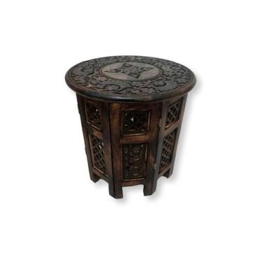 Imagem de Mesa Indiana Entalhada Decoração Desmontável 38 Cm de Tampo - Sarat Mo
