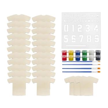 Imagem de Fancyes Kit de artesanato esportivo infantil faça você mesmo com 25 recortes de madeira, com tintas, pincéis, sem acabamento, com estêncil numérico e bordas