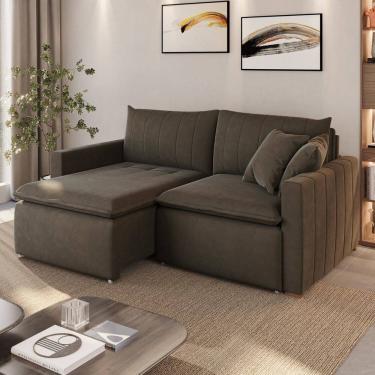 Imagem de Sofá Cama em Madeira Eucalipto e Veludo 230cm Uruguai Marrom