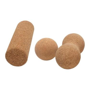 Imagem de Colaxi 3 peças rolo de massagem de cortiça cilindro exercícios de fitness bola de massagem pilar de ioga para alongamento pilates músculo perna costas