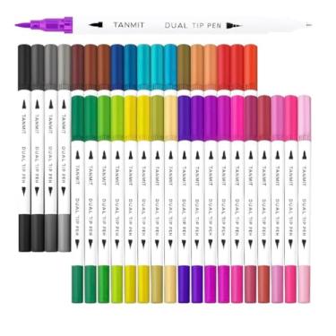Imagem de Caneta Brush Pen Kit 36 Cores 2 em 1, Pontas Pincel e Fina, Canetinha Dupla para Lettering, Escolar, Colorir, Desenho