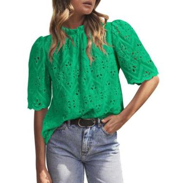 Imagem de Blusa PRETTYGARDEN Summer Eyelet bordada verde XS feminina