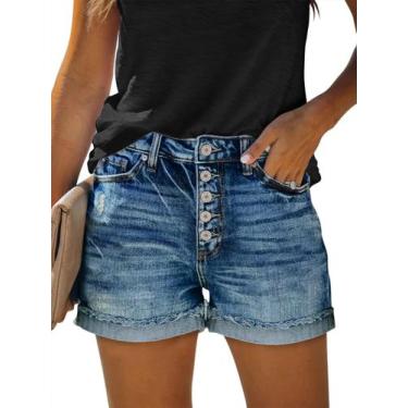 Imagem de Shorts Onlypuff Jean para mulheres, jeans de cintura alta, azul L