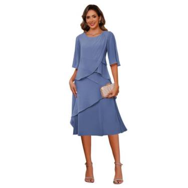 Imagem de Vestido de mãe da noiva Miao Duo Elegant Steel Blue Chiffon