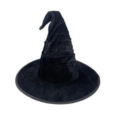 Imagem de Knemksplanet Halloween Black Witch Hat Wicked Witches Hat Masquerade Ruched Cap Headwear for Women Costumes Accessories (Black Velvet)