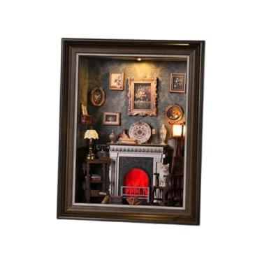 Imagem de Fenteer Kit DIY para casa de bonecas, moldura para fotos, enfeite, lareira, design para maiores de 12 anos, modelo de casa artesanal, quebra-cabeça de