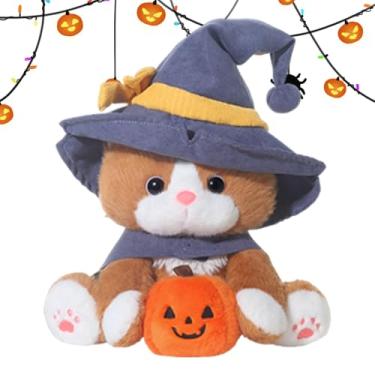 Imagem de Rrlihjgu Pelúcia Gato Halloween | Gato Bruxo com Chapéu e Capa | Macio 25 Cm Para Quarto Infantil Sala Sofá Cama Aniversário Festa Crianças