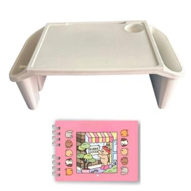 Imagem de Mesa Apoio Infantil + Livro De Capa Dura – 48 Páginas Para Colorir, Criar E Aprender Bandeja Branca Rosa