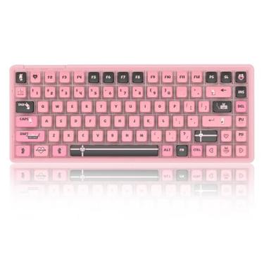 Imagem de MageGee Teclado mecânico transparente com luz rosa, luz de fundo Light84 RGB para jogos, 70% de sublimação especial, teclas PBT iluminação esportiva para PC, Windows Mac (Elf Rabbit)