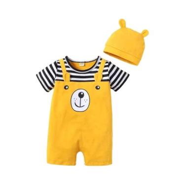 Imagem de Conjunto De Macacão Listrado De Urso De Pelúcia Para Bebê Recém-Nascid