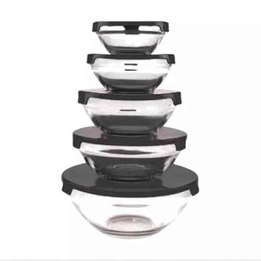 Imagem de Kit 5 Potes De Vidro Redondo Com Tampa Hermética Empilhável Para Cozinha (preto)