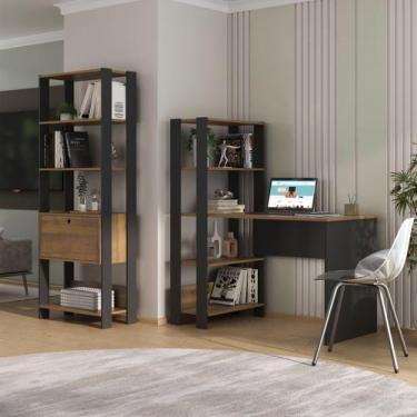 Imagem de Conjunto Home Office 2 Peças Escrivaninha Match e Estante Artely Pinho