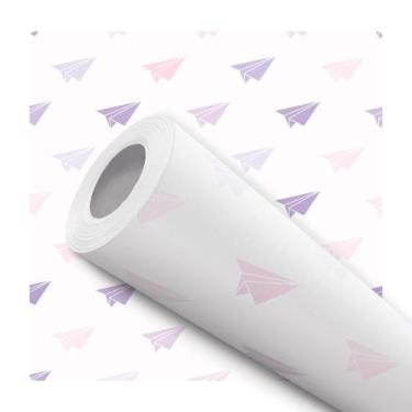 Imagem de Papel de Parede Viníl Autoadesivo Aviãozinho de Papel Infantil Rosa e 