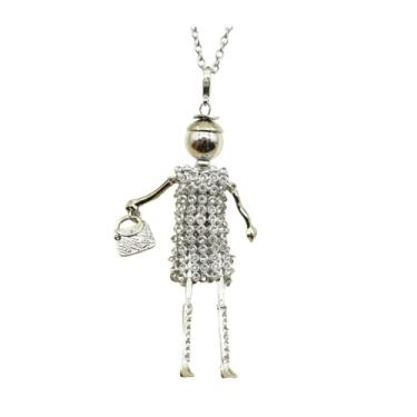Imagem de OSCCI Colar longo de boneca Crystal Paris para mulheres, moderno, liga de strass, boneca francesa, suéter, corrente, pingente de bijuteria, Metal, Sem Pedra Preciosa