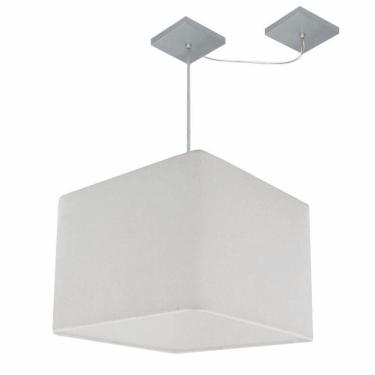 Imagem de Lustre Pendente Quadrado Com Desvio De Centro Vivare Md-4269 Cúpula Em Tecido 40x40cm - Bivolt Branco 127/220v