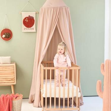 Imagem de Dossel de cama infantil Nougat para quarto de criança | Cortina suspensa para berçário | Roupa de cama mosquiteira de bebê para decoração de quarto de meninas, decoração de quarto de brincar, tenda de
