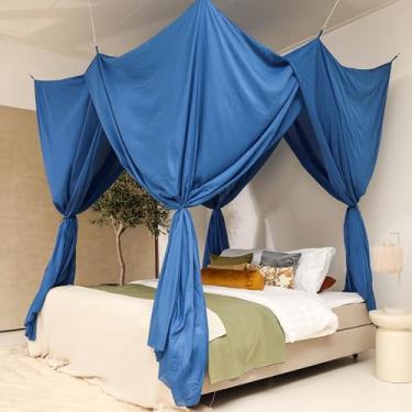 Imagem de Dossel de cama azul para camas queen e king size | Decoração de quarto para adolescentes ou adultos | Rede retangular para insetos | Mosquiteiro em várias cores e tamanhos