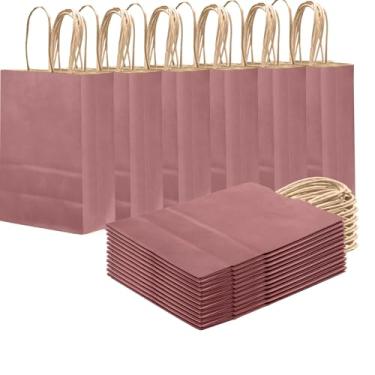 Imagem de qiqee Saco de presente marrom rosa empoeirado com alças a granel 24 peças sacos de papel - 21 x 15 cm x 8 cm - sacos de lembrancinha de festa - cor sólida