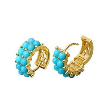 Imagem de Brincos de argola de ouro com strass simulando turquesa, para mulheres e meninas, azul de sorte, com contas boho, hipoalergênicos, finos, 0.64inches, Cobre, turquesa sintética Quartzo sintético