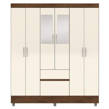 Imagem de Guarda-Roupa Casal 6 Portas 2 Gavetas com Espelho Ideval Imbuia/Champa