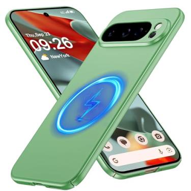 Imagem de GRECAZO Capa magnética ultrafina fosca projetada para celular Google Pixel 9 XL [compatível com PixelSnap/Magsafe] Capa protetora fina minimalista leve fosca rígida para policarbonato - verde claro