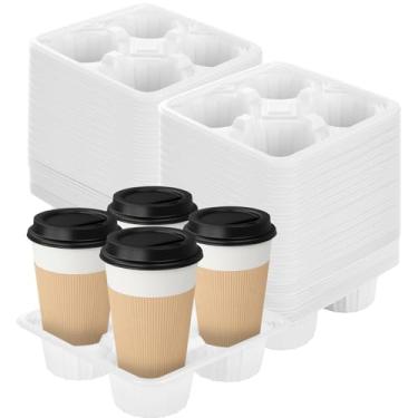 Imagem de LDHHYH Pacote com 250, 4 porta-copos descartáveis para bebidas, transportador de bebidas de plástico para bebidas quentes e frias, 227-947 g para levar porta-copos de café para viagem, entrega