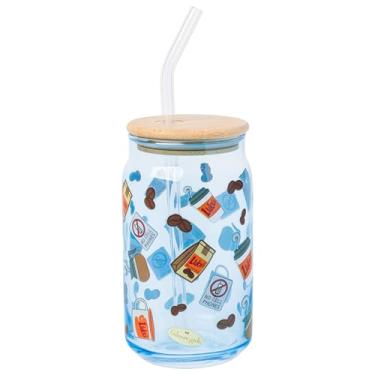 Imagem de Silver Buffalo Copo de vidro azul Gilmore Girls Luke's Diner Coffee com tampa de bambu e canudo de vidro, 473 g